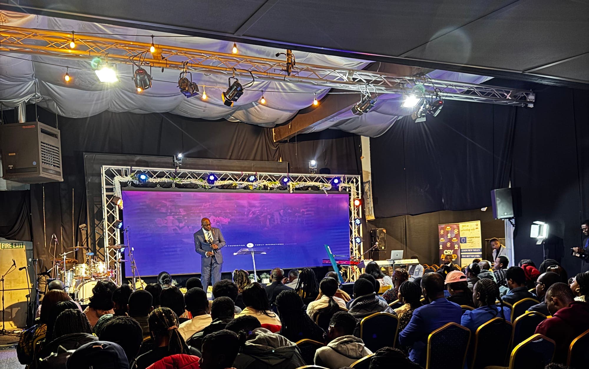The congregation during a service in the church hall